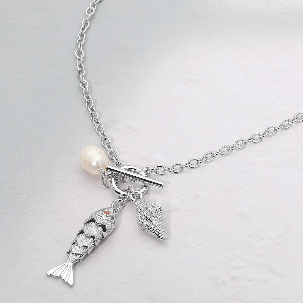 Pearl Conch Shell Fish Charm Toggle Pendant Necklace - Madeline Love - Flyclothing LLC