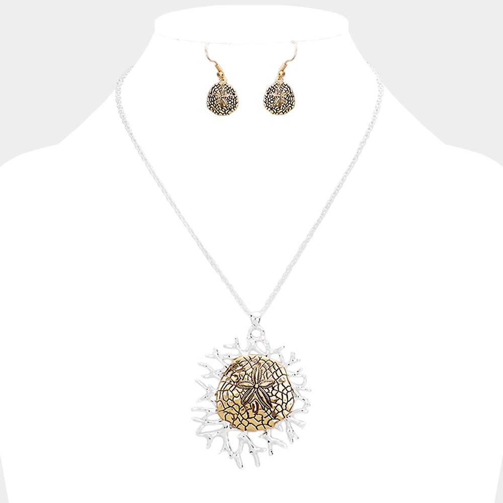 Metal Sand Dollar Coral Pendant Necklace - Madeline Love - Flyclothing LLC