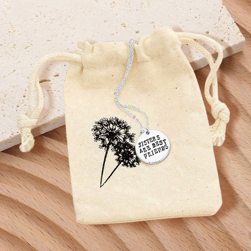 Sisters Are Best Friends Engraved Disc Pendant Necklace Gift Bag Set - Madeline Love - Flyclothing LLC