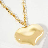 Gold Dipped Bold Puffy Heart Pendant Chunky Chain Necklace - Madeline Love - Flyclothing LLC