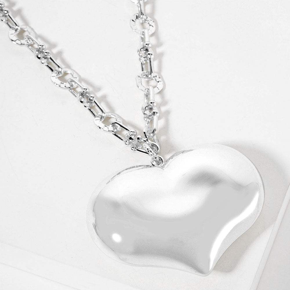 Gold Dipped Bold Puffy Heart Pendant Chunky Chain Necklace - Madeline Love - Flyclothing LLC