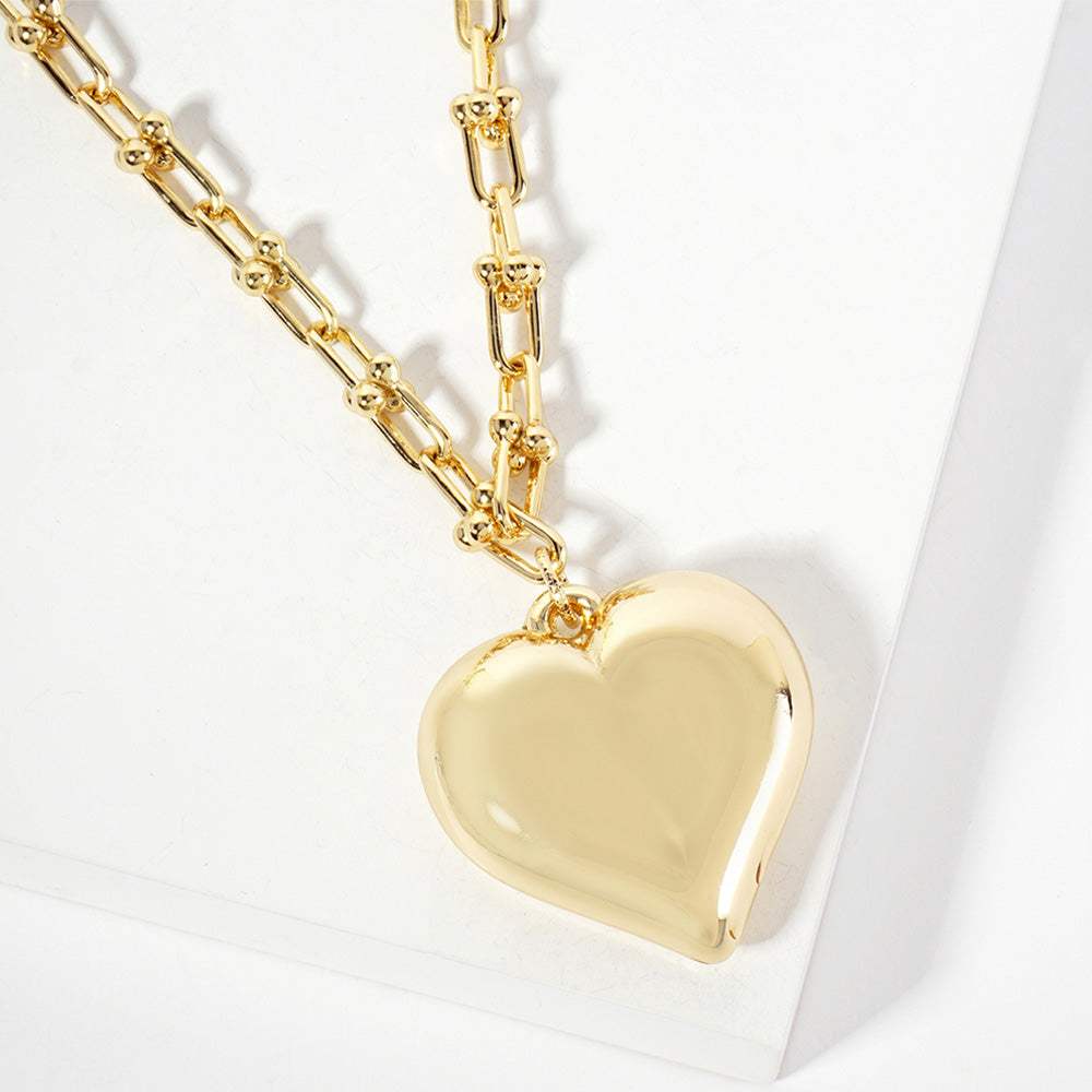 Gold Dipped Chunky Puff Heart Pendant Industrial Chain Necklace - Madeline Love - Flyclothing LLC