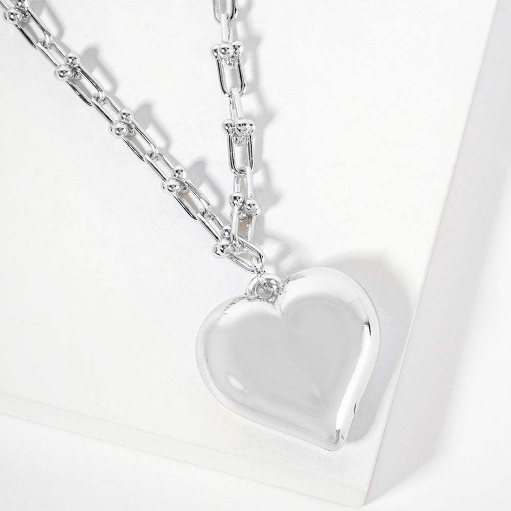 Gold Dipped Chunky Puff Heart Pendant Industrial Chain Necklace - Madeline Love - Flyclothing LLC