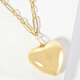 Gold Dipped Bold Puffy Heart Pendant Paperclip Link Chain Necklace - Madeline Love - Flyclothing LLC