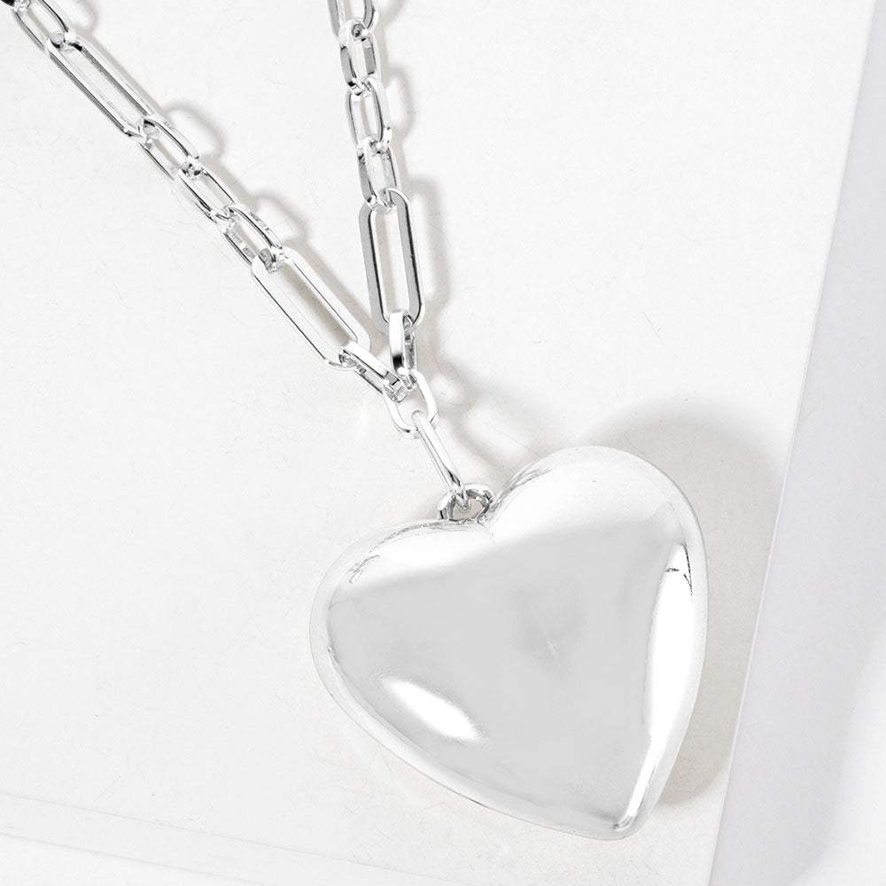 Gold Dipped Bold Puffy Heart Pendant Paperclip Link Chain Necklace - Madeline Love - Flyclothing LLC