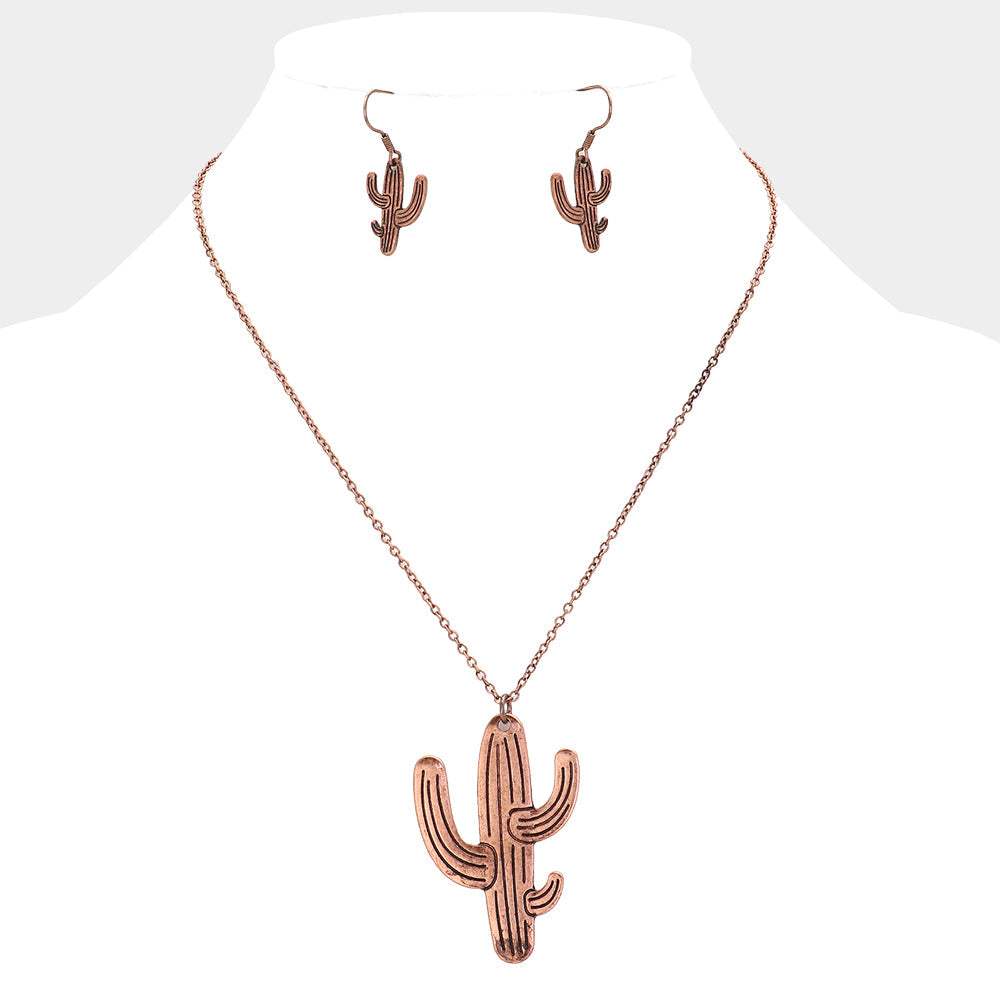 Burnished Metal Cactus Pendant Necklace - Madeline Love - Flyclothing LLC