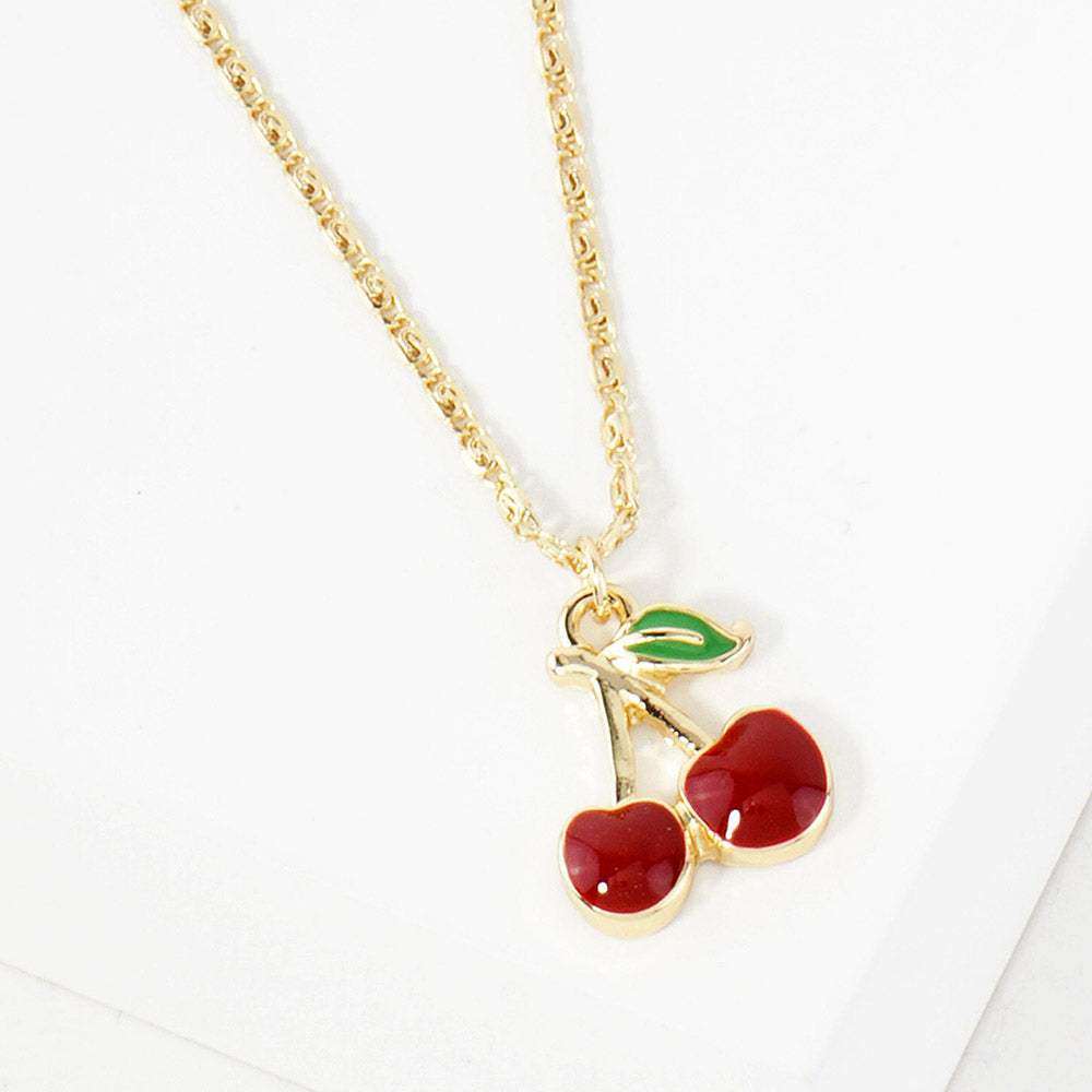 Gold Dipped Enamel Cherry Pendant Necklace - Madeline Love - Flyclothing LLC