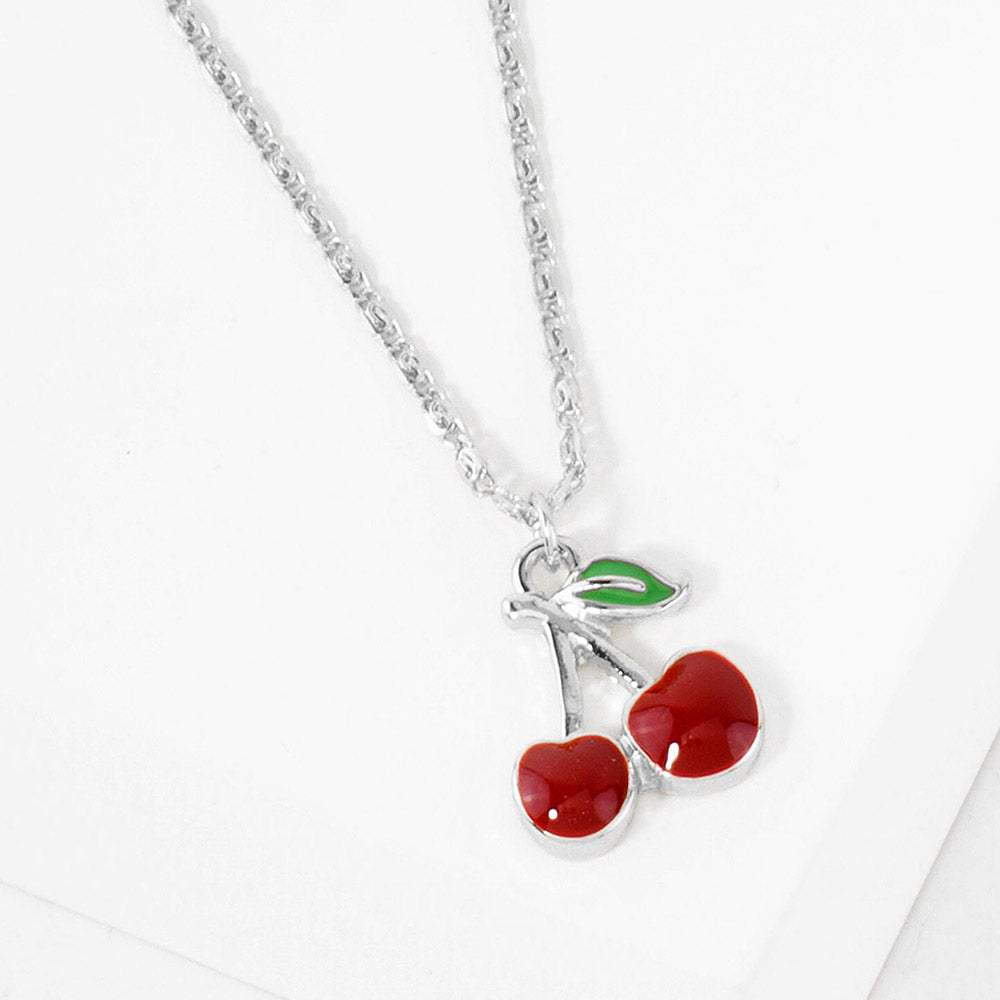 White Gold Dipped Enamel Cherry Pendant Necklace - Madeline Love - Flyclothing LLC
