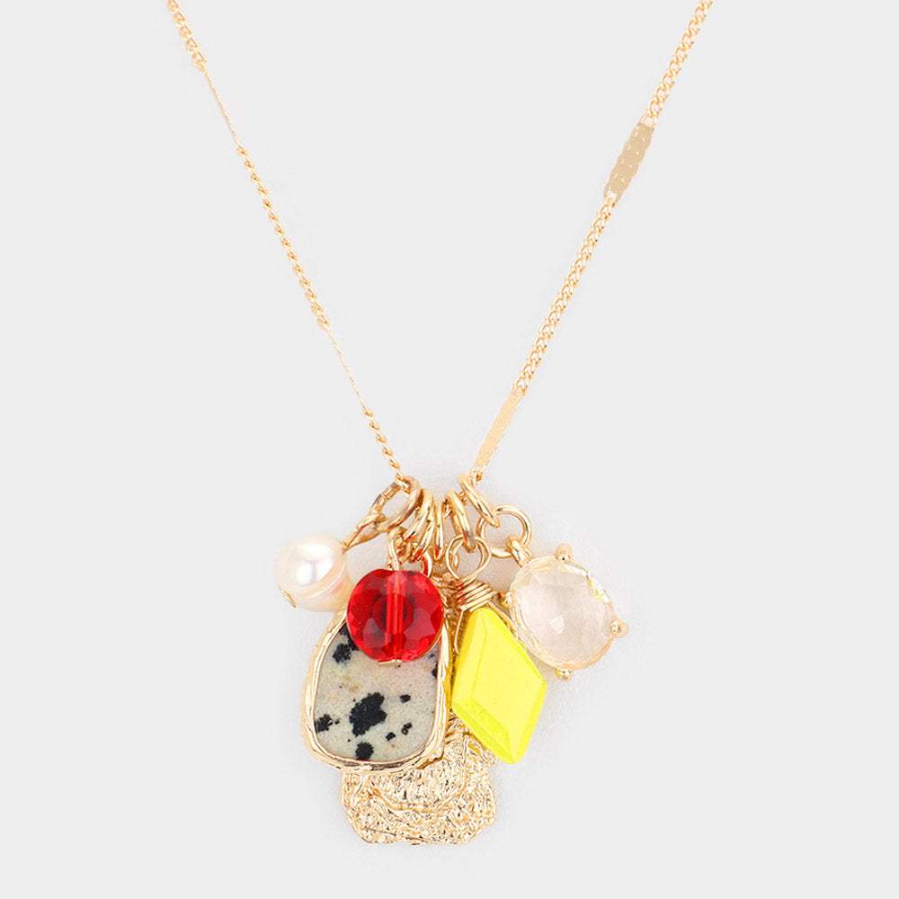 Natural Stone Pearl Faceted Beads Charms Pendant Necklace - Madeline Love - Flyclothing LLC