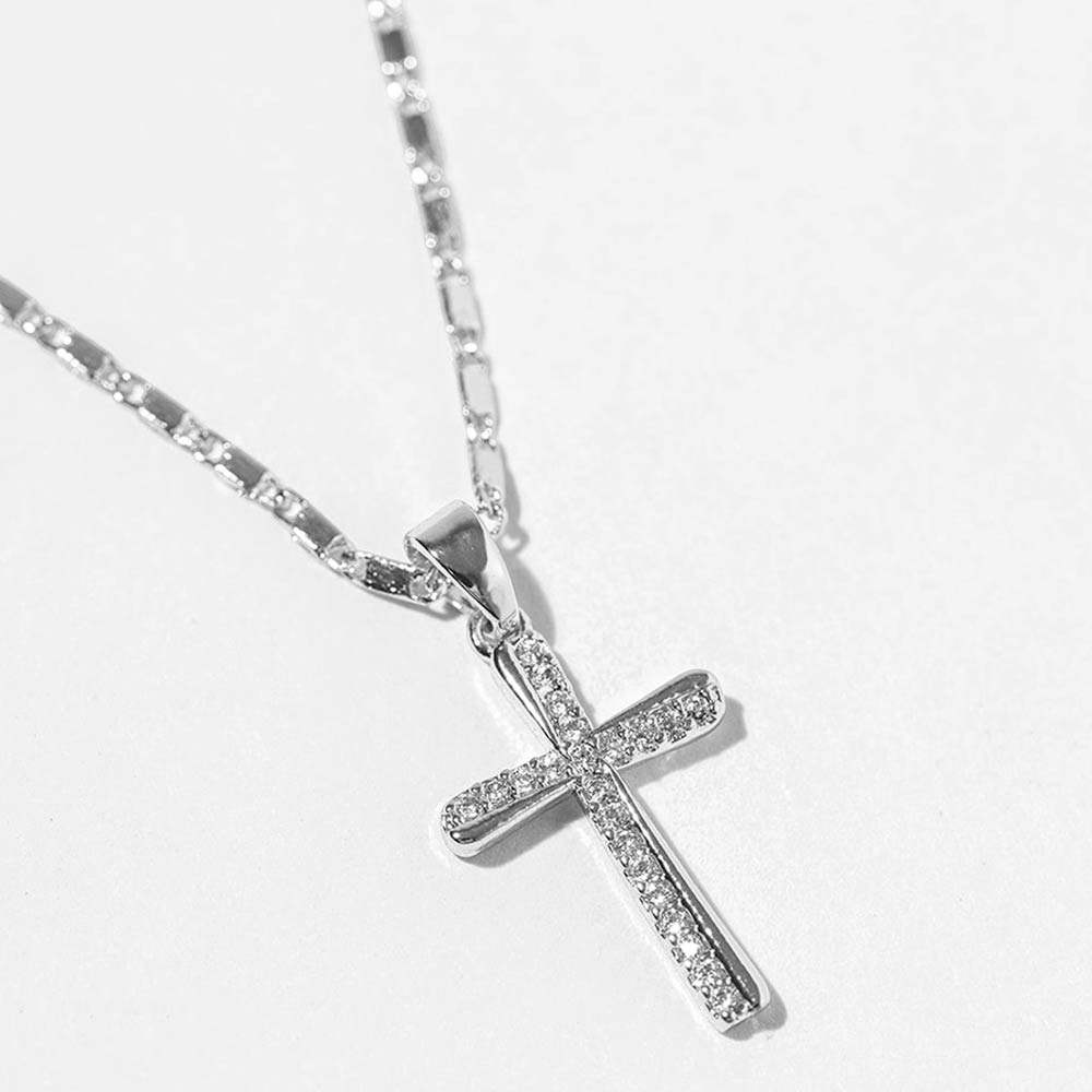 White Gold Dipped CZ Paved Cross Pendant Necklace - Madeline Love - Flyclothing LLC