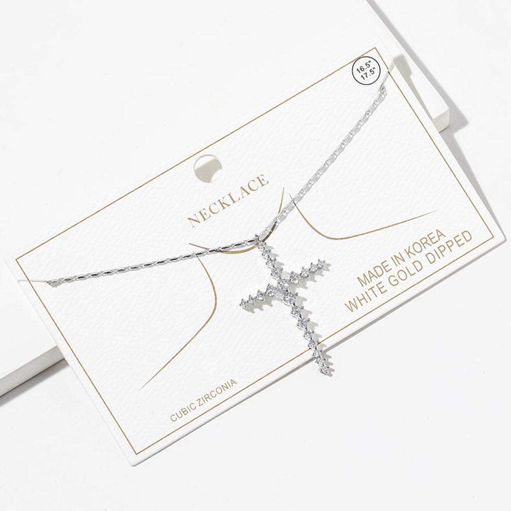White Gold Dipped CZ Cross Pendant Necklace - Madeline Love - Flyclothing LLC