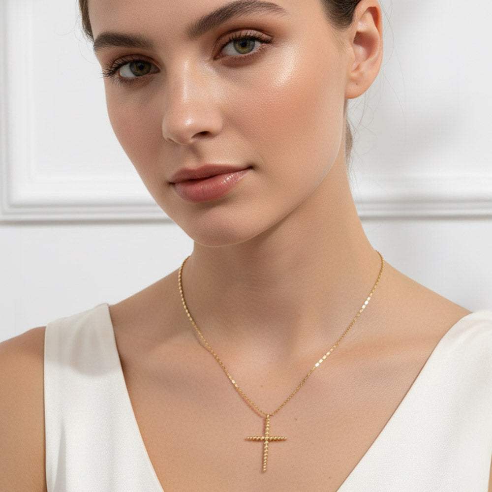 Gold Dipped Beaded Cross Pendant Necklace - Madeline Love - Flyclothing LLC