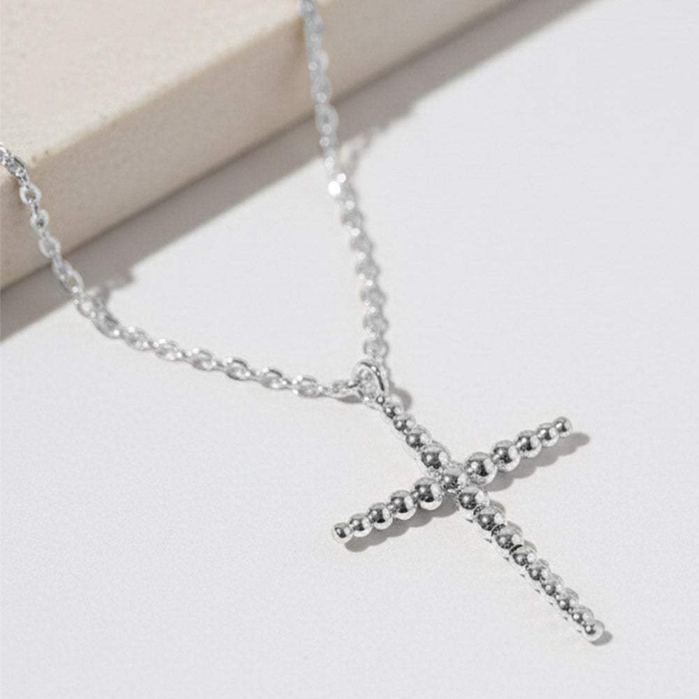 White Gold Dipped Beaded Cross Pendant Necklace - Madeline Love - Flyclothing LLC