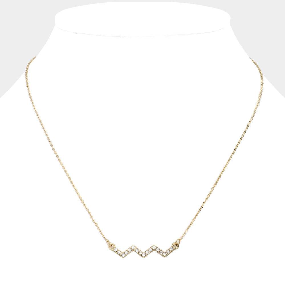 Rhinestone Paved Chevron Pendant Necklace - Madeline Love - Flyclothing LLC