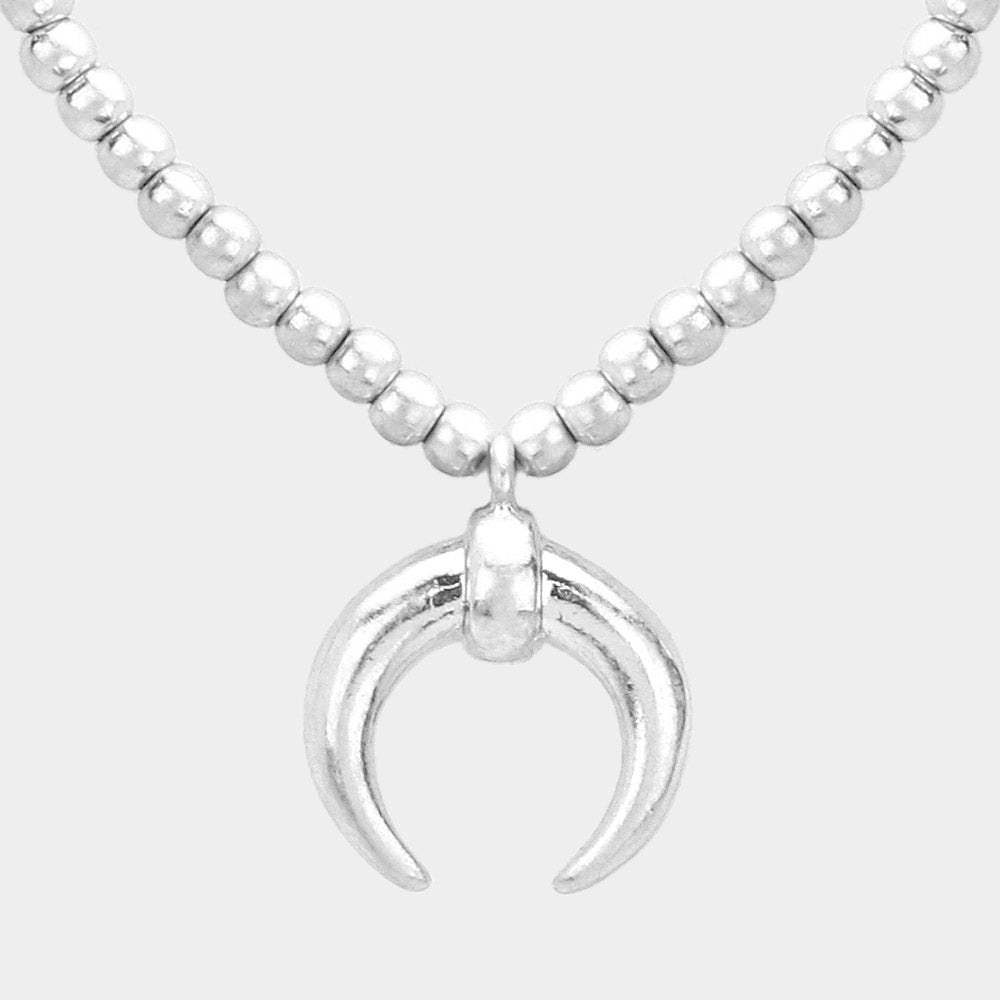 Double Horn Pendant Metal Ball Necklace - Madeline Love - Flyclothing LLC