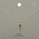 Stone Paved Brass Metal Pickleball Paddle Pendant Necklace - Madeline Love - Flyclothing LLC