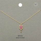 Stone Paved Brass Metal Pickleball Paddle Pendant Necklace - Madeline Love - Flyclothing LLC
