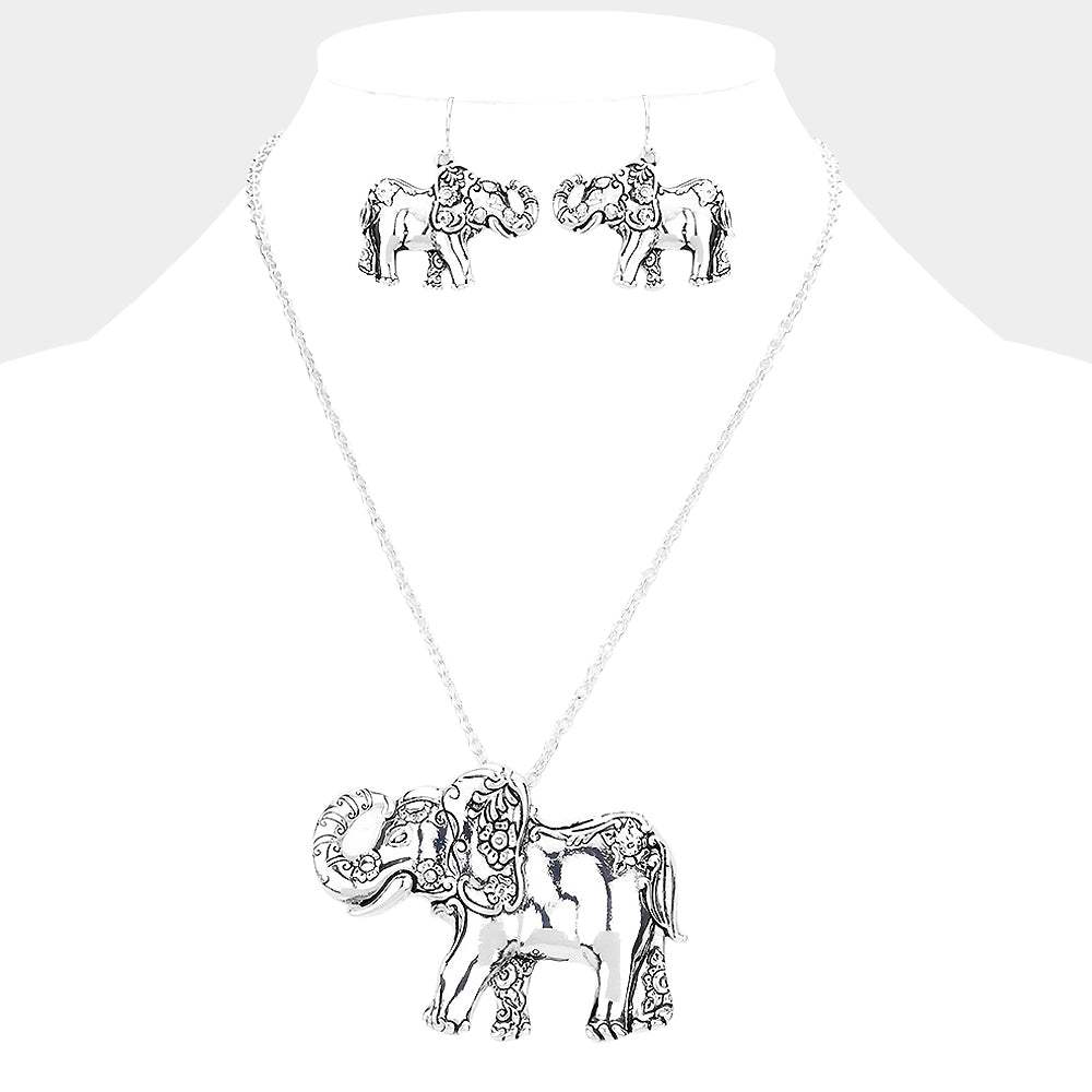 Antique Metal Elephant Pendant Necklace - Madeline Love - Flyclothing LLC