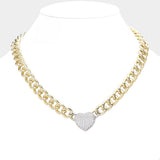 CZ Stone Paved Heart Pendant Toggle Necklace - Madeline Love - Flyclothing LLC