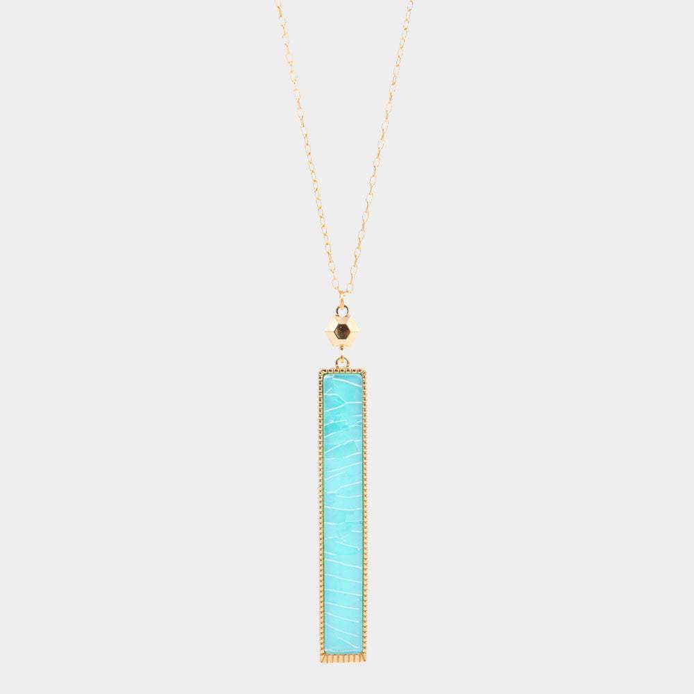Celluloid Acetate Rectangle Pendant Long Necklace - Madeline Love - Flyclothing LLC
