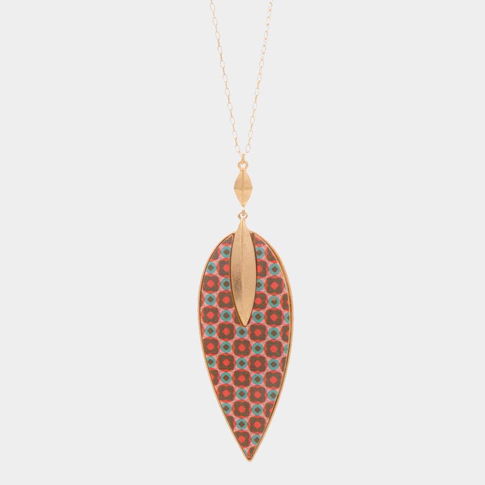 Patterned Wood Petal Pendant Long Necklace - Madeline Love - Flyclothing LLC