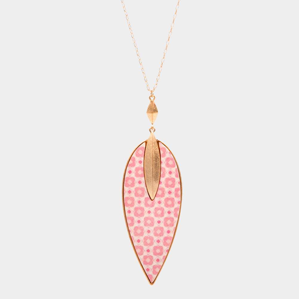 Patterned Wood Petal Pendant Long Necklace - Madeline Love - Flyclothing LLC