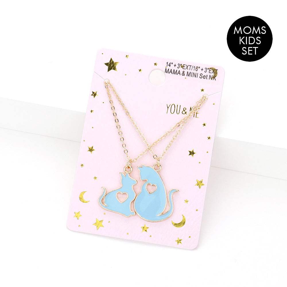 2PCS - Enamel Cats Pendant Moms and Kids Set Necklaces - Madeline Love - Flyclothing LLC