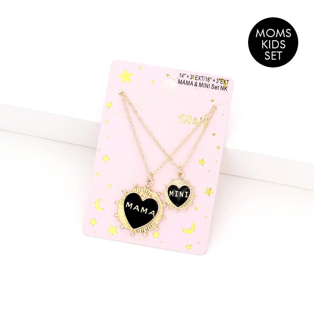2PCS - MAMA MINI Enamel Heart Pendant Moms and Kids Set Necklaces - Madeline Love - Flyclothing LLC