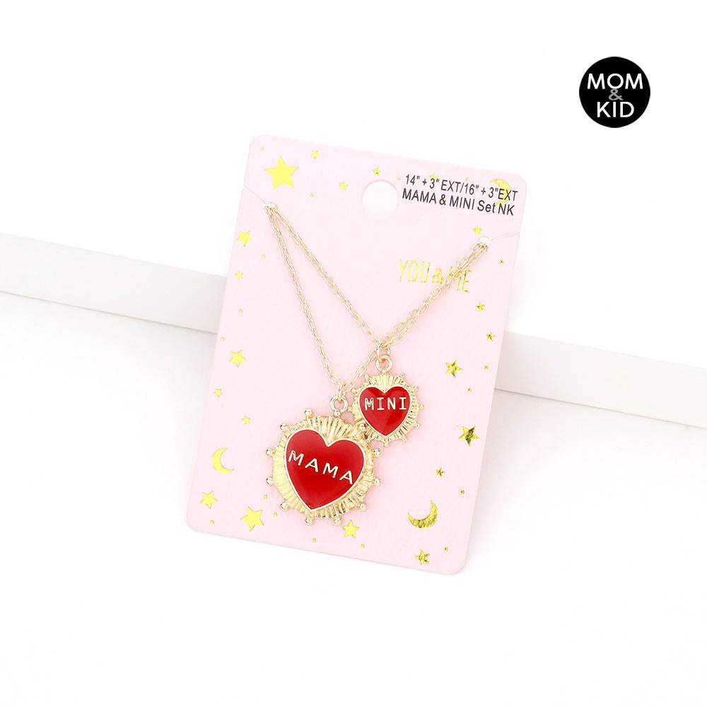 2PCS - MAMA MINI Enamel Heart Pendant Moms and Kids Set Necklaces - Madeline Love - Flyclothing LLC