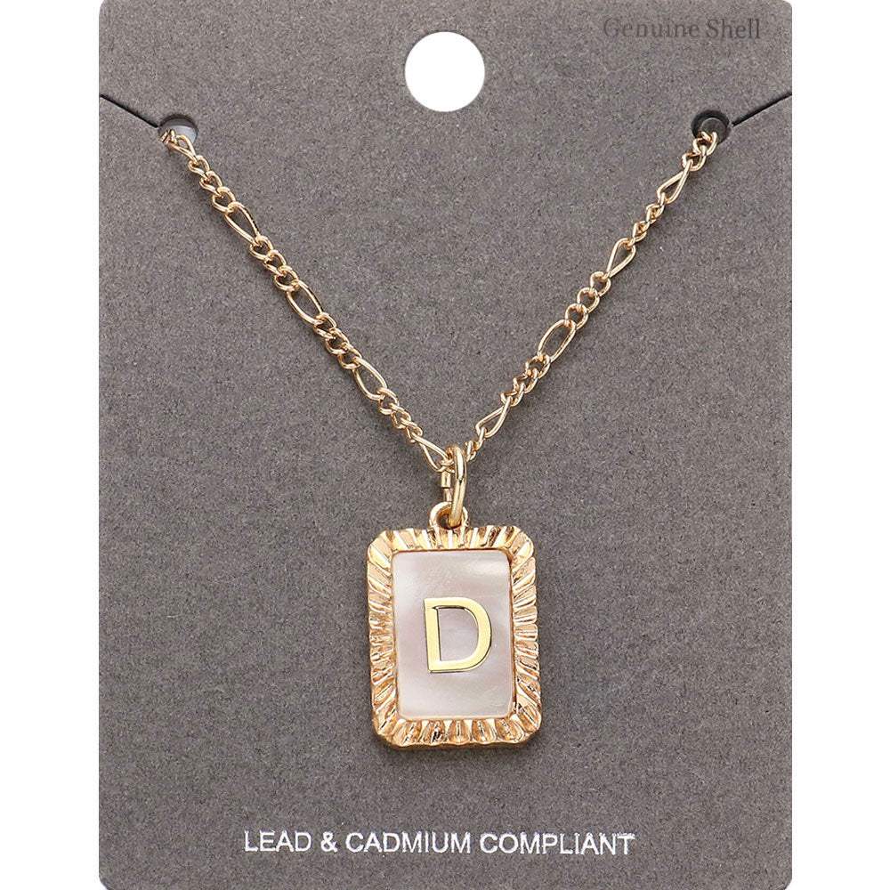 -D- Initial Monogram Genuine Shell Rectangle Pendant Necklace - Madeline Love - Flyclothing LLC