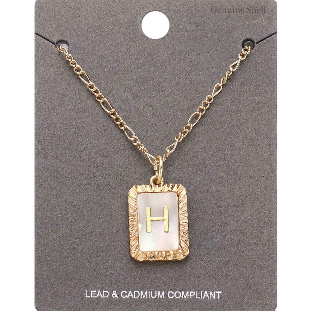 -H- Initial Monogram Genuine Shell Rectangle Pendant Necklace - Madeline Love - Flyclothing LLC