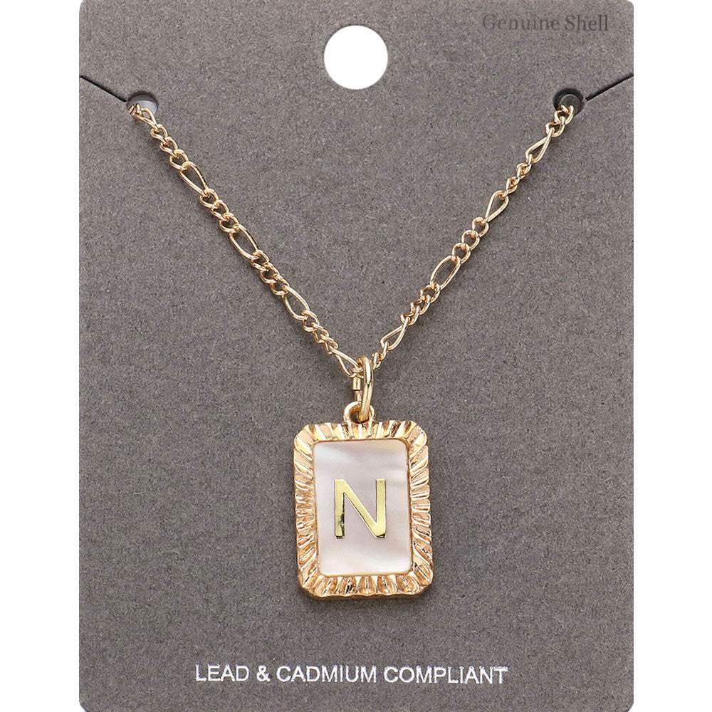 -N- Initial Monogram Genuine Shell Rectangle Pendant Necklace - Madeline Love - Flyclothing LLC