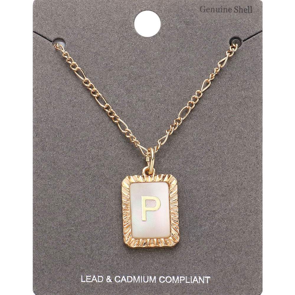 -P- Initial Monogram Genuine Shell Rectangle Pendant Necklace - Madeline Love - Flyclothing LLC