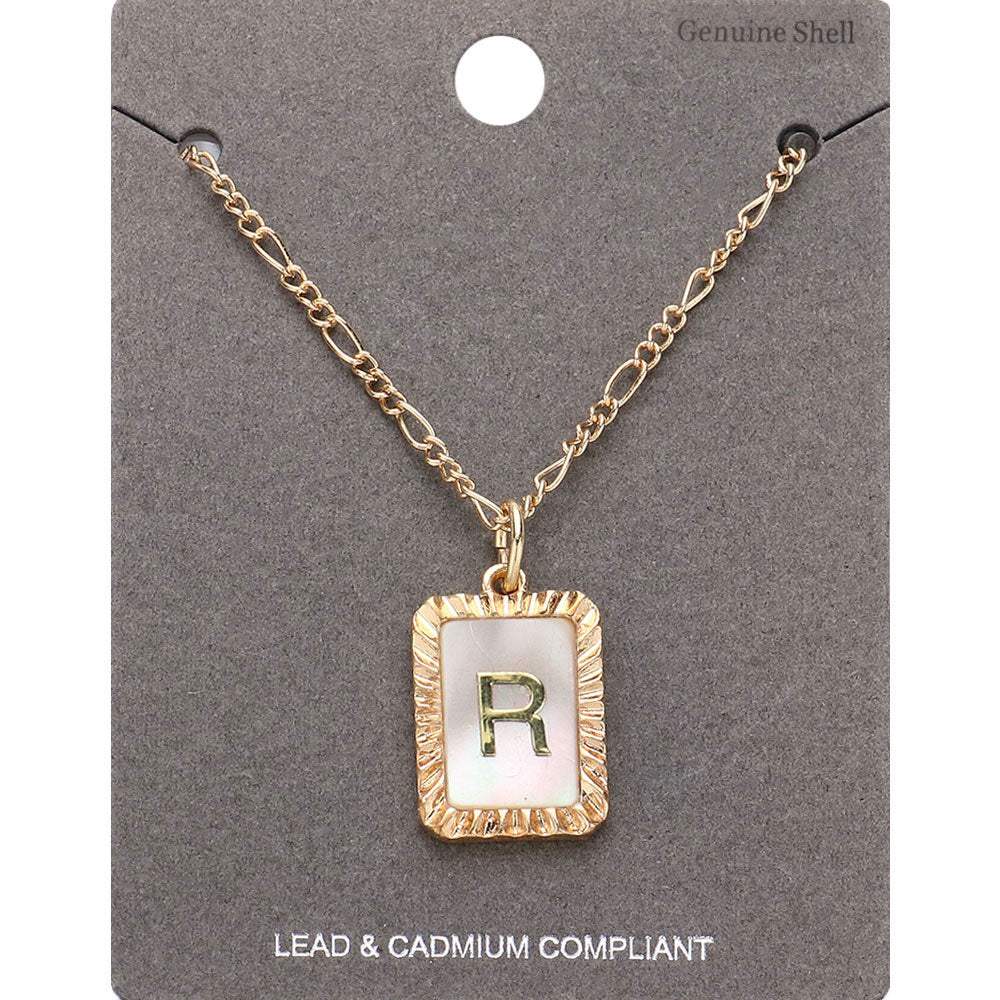 -R- Initial Monogram Genuine Shell Rectangle Pendant Necklace - Madeline Love - Flyclothing LLC