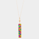 Checkerboard Rectangle Pendant Long Necklace - Madeline Love - Flyclothing LLC