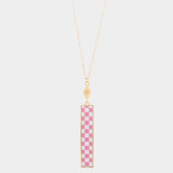 Checkerboard Rectangle Pendant Long Necklace - Madeline Love - Flyclothing LLC