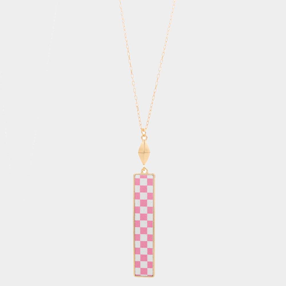 Checkerboard Rectangle Pendant Long Necklace - Madeline Love - Flyclothing LLC