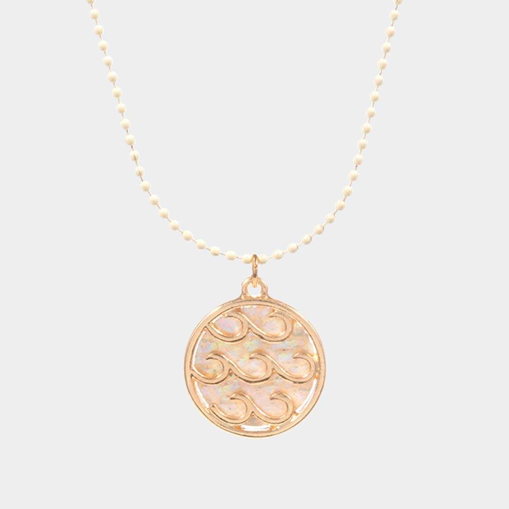 Wave Accented Round Pendant Necklace - Madeline Love - Flyclothing LLC