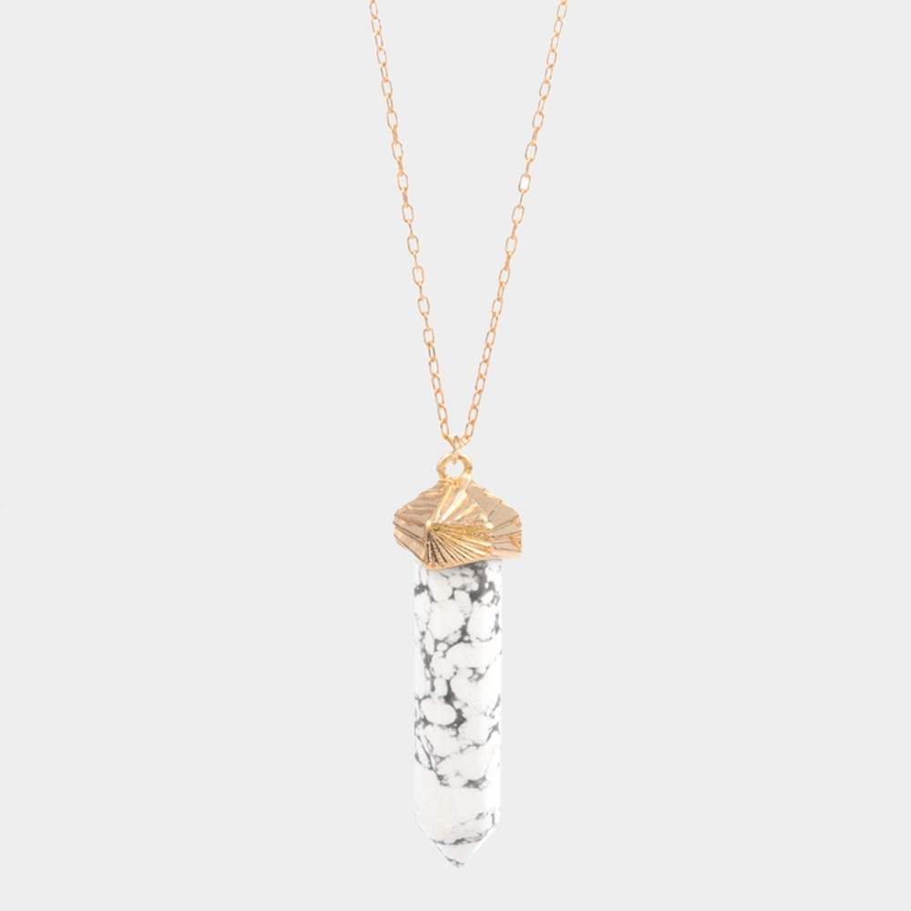 Semi Precious Stone Pendant Long Necklace - Madeline Love - Flyclothing LLC