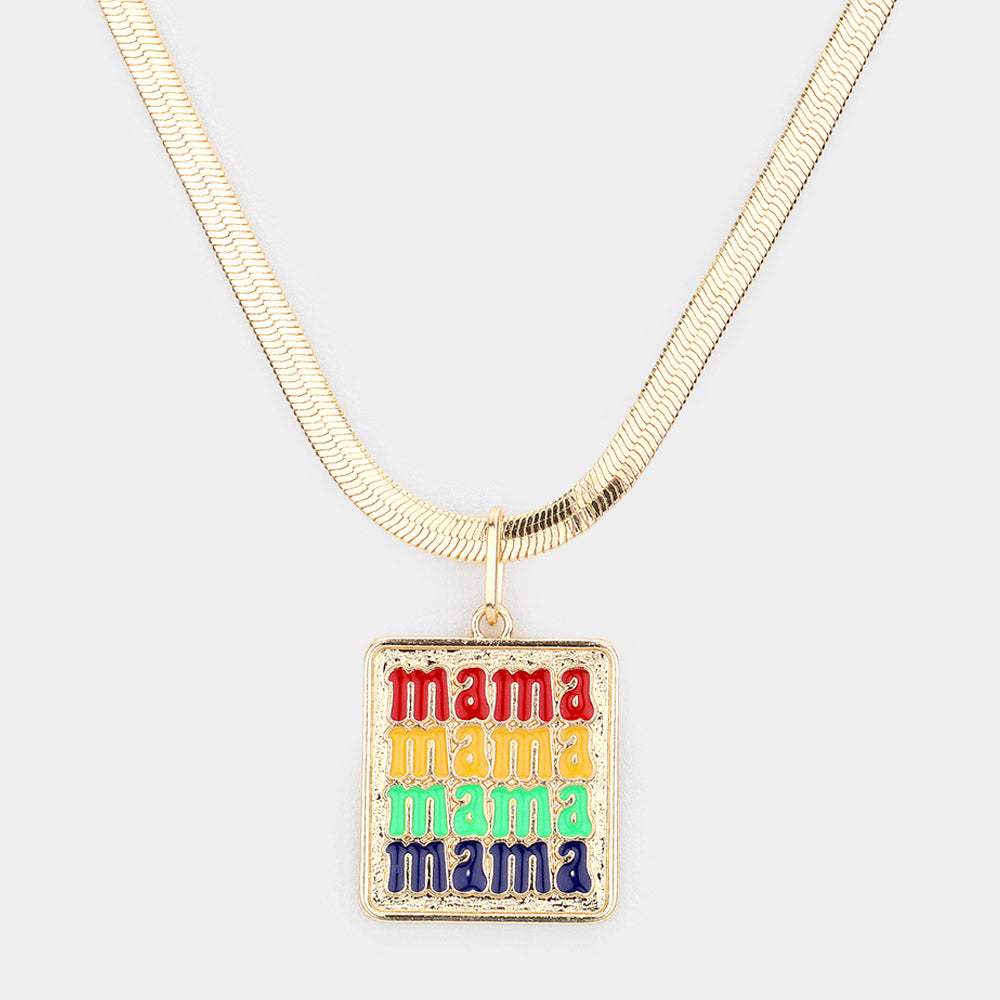 Mama Message Metal Rectangle Pendant Necklace - Madeline Love - Flyclothing LLC