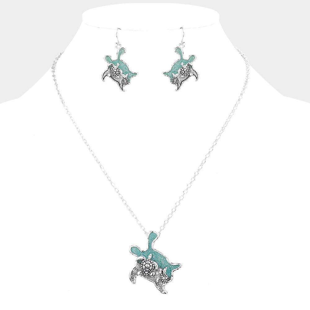 Glittered Turtle Pendant Necklace - Madeline Love - Flyclothing LLC