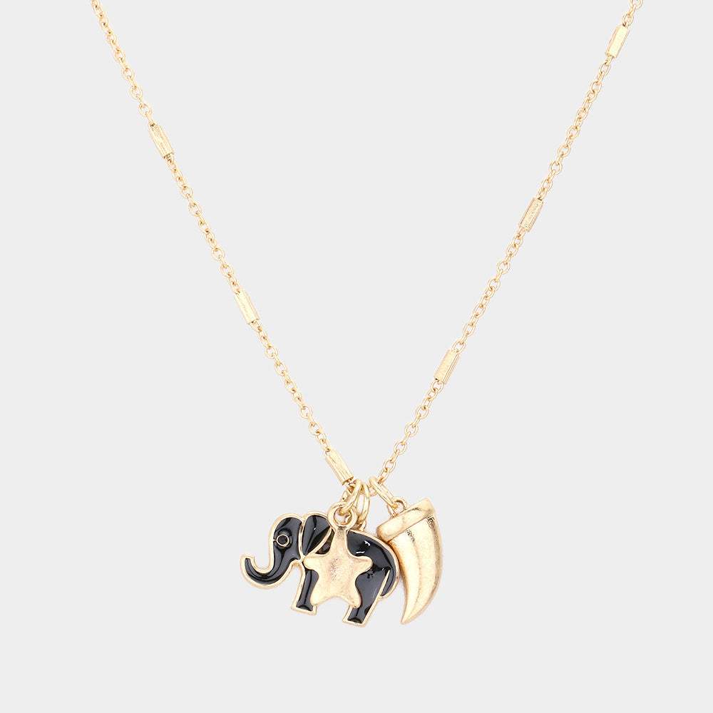 Enamel Elephant Metal Horn Star Pendant Necklace - Madeline Love - Flyclothing LLC