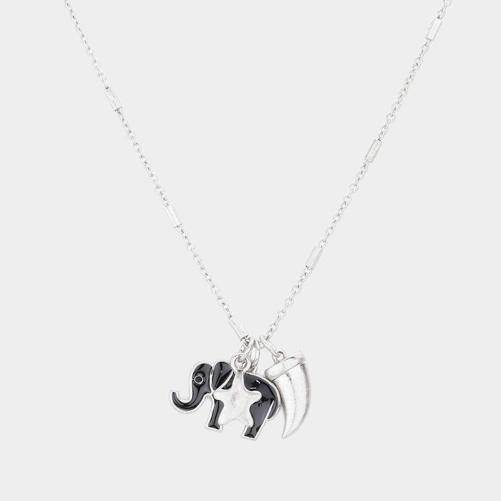 Enamel Elephant Metal Horn Star Pendant Necklace - Madeline Love - Flyclothing LLC