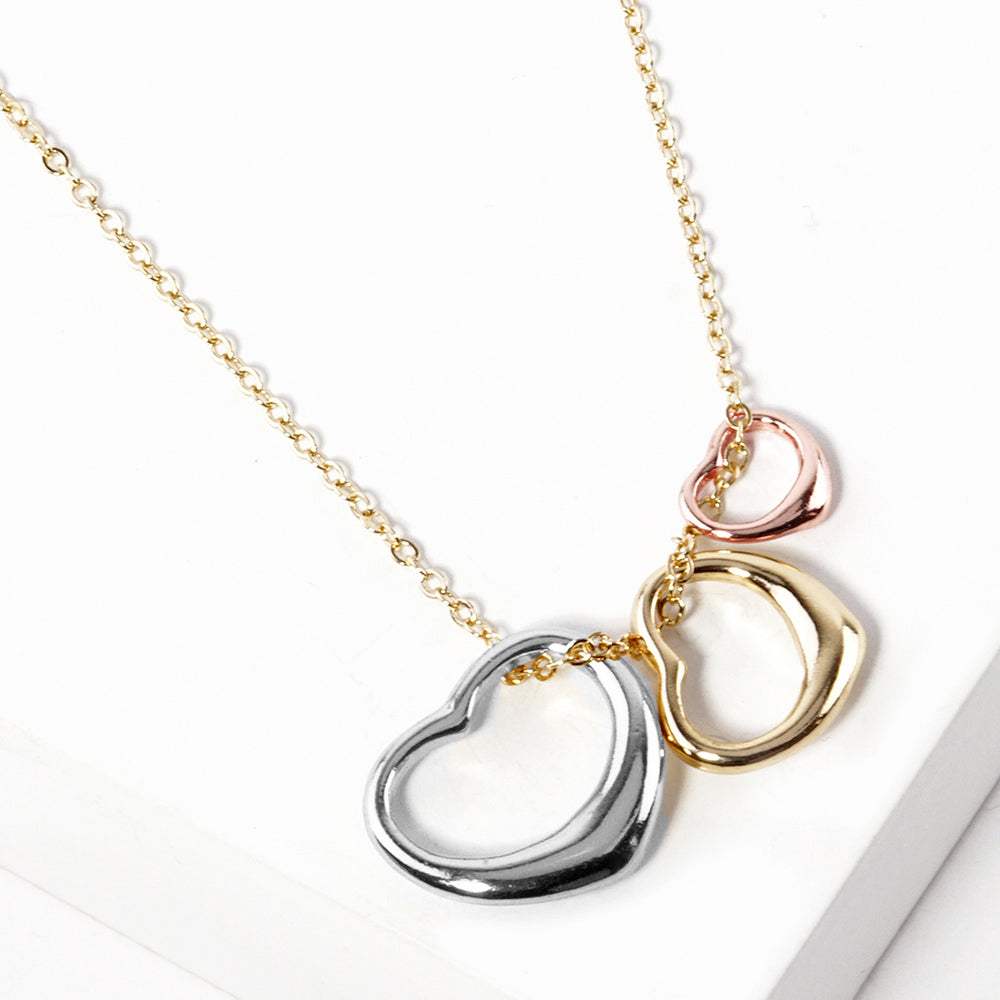 Triple Open Heart Pendant Necklace - Madeline Love - Flyclothing LLC