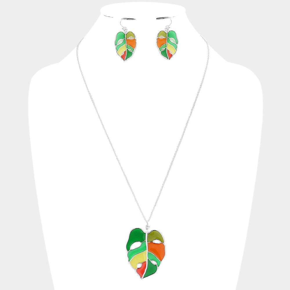 Colorful Tropical Leaf Pendant Necklace - Madeline Love - Flyclothing LLC