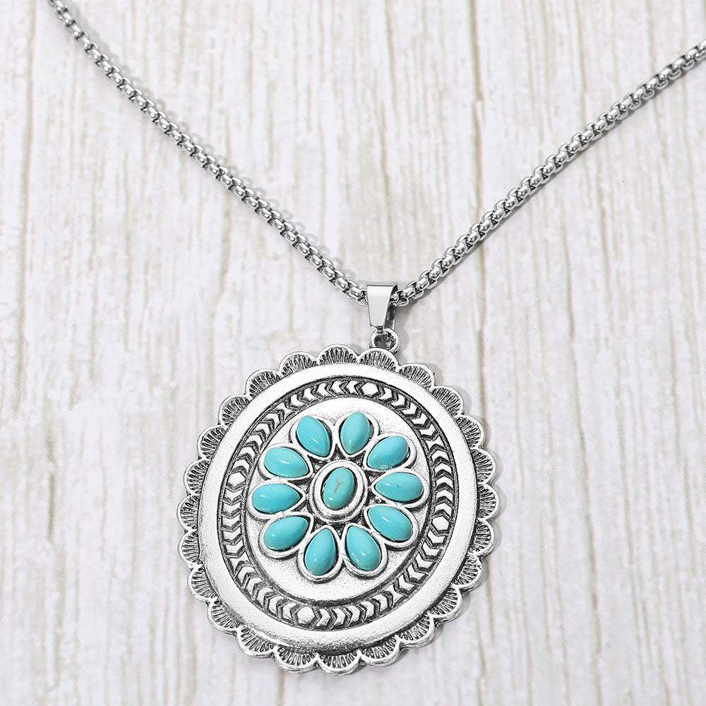 Vintage Floral Stone Accent Oval Medallion Pendant Necklace - Madeline Love - Flyclothing LLC