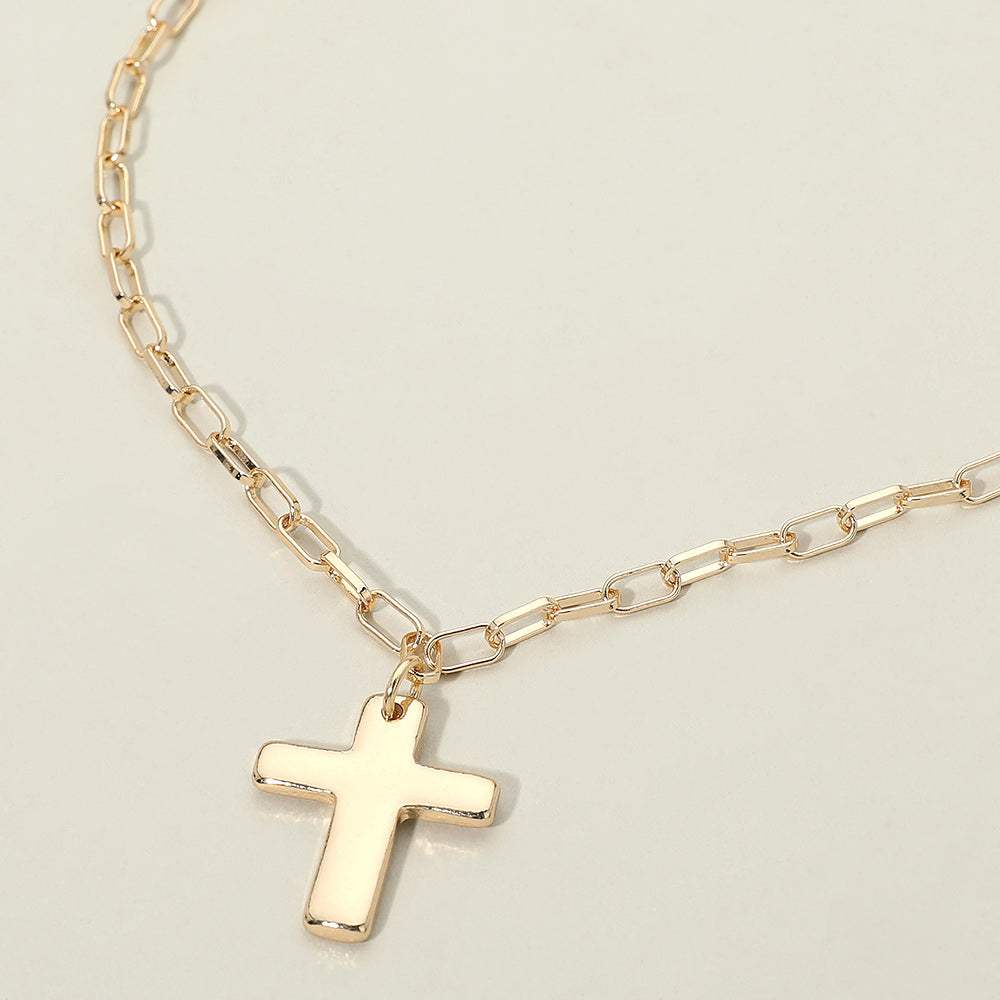 Metal Cross Charm Pendant Paperclip Chain Necklace - Madeline Love - Flyclothing LLC