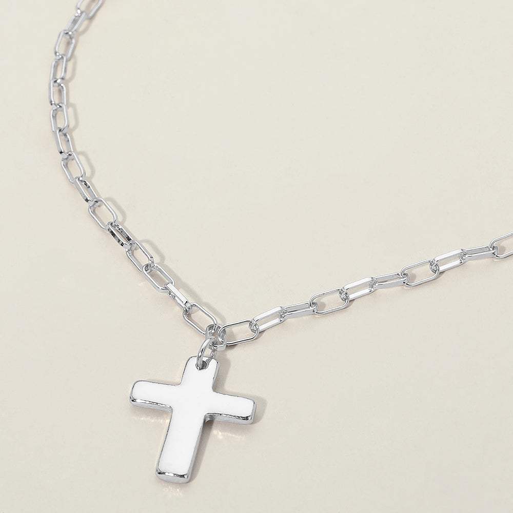 Metal Cross Charm Pendant Paperclip Chain Necklace - Madeline Love - Flyclothing LLC