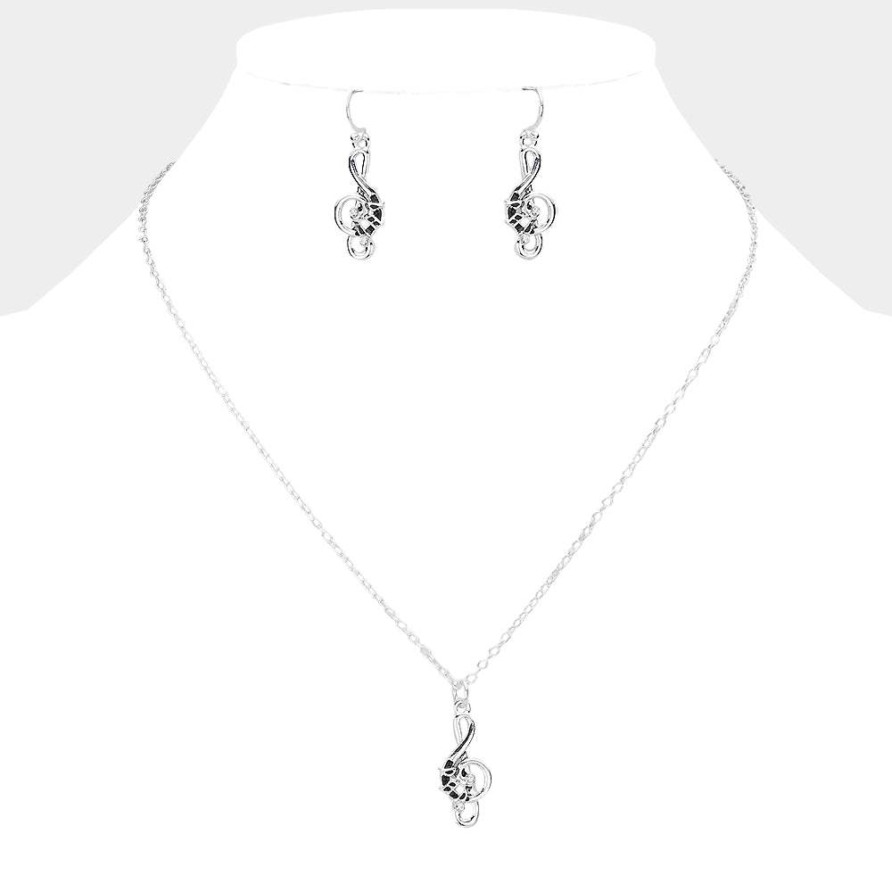 Rhinestone Embellished Metal Treble Clef Pendant Necklace - Madeline Love - Flyclothing LLC