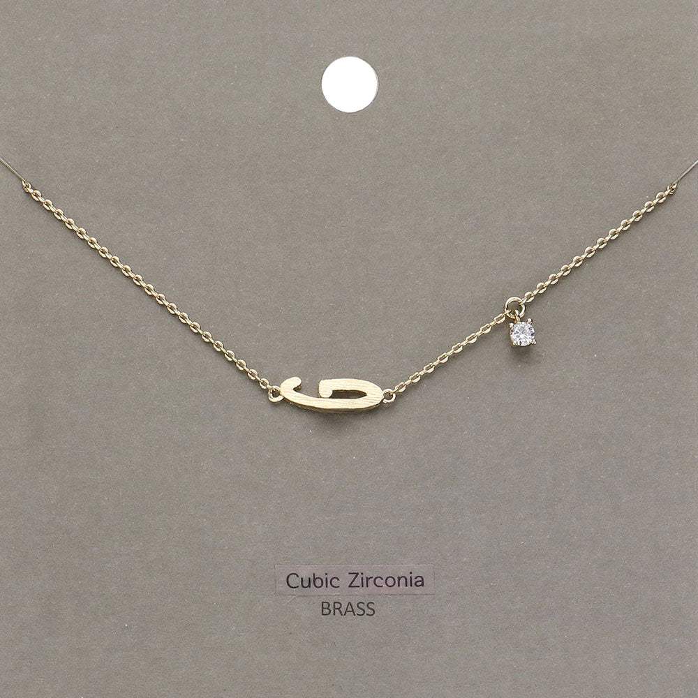 G Brass Metal Cubic Zirconia Initial Monogram Pendant Necklace - Madeline Love - Flyclothing LLC